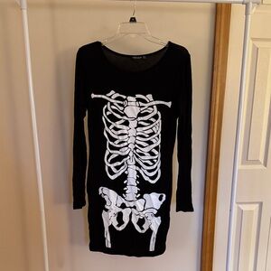 Nasty Gal Black Dress with White Skeleton Design
